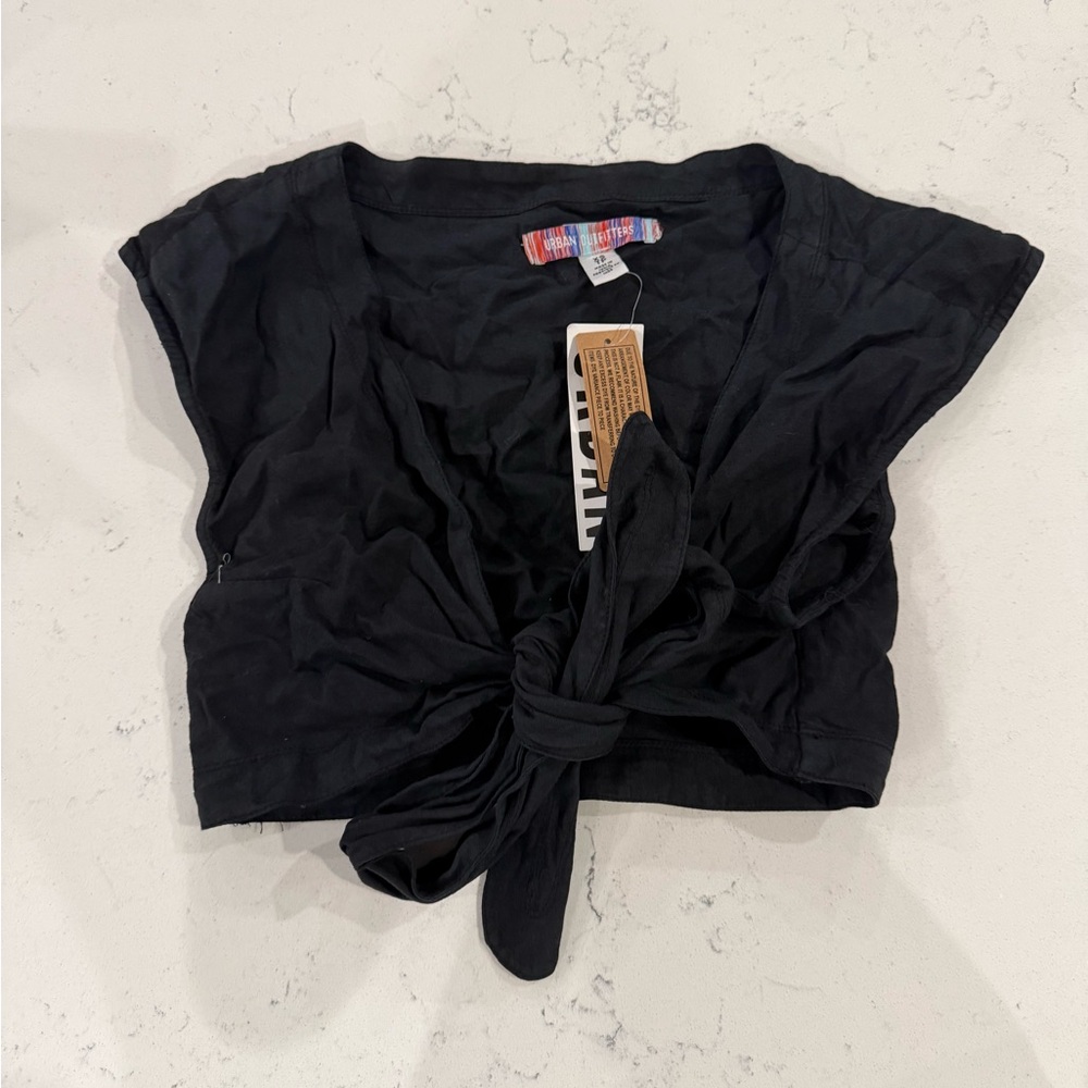 Urban Outfitters Black Crop Top with Tie Detail